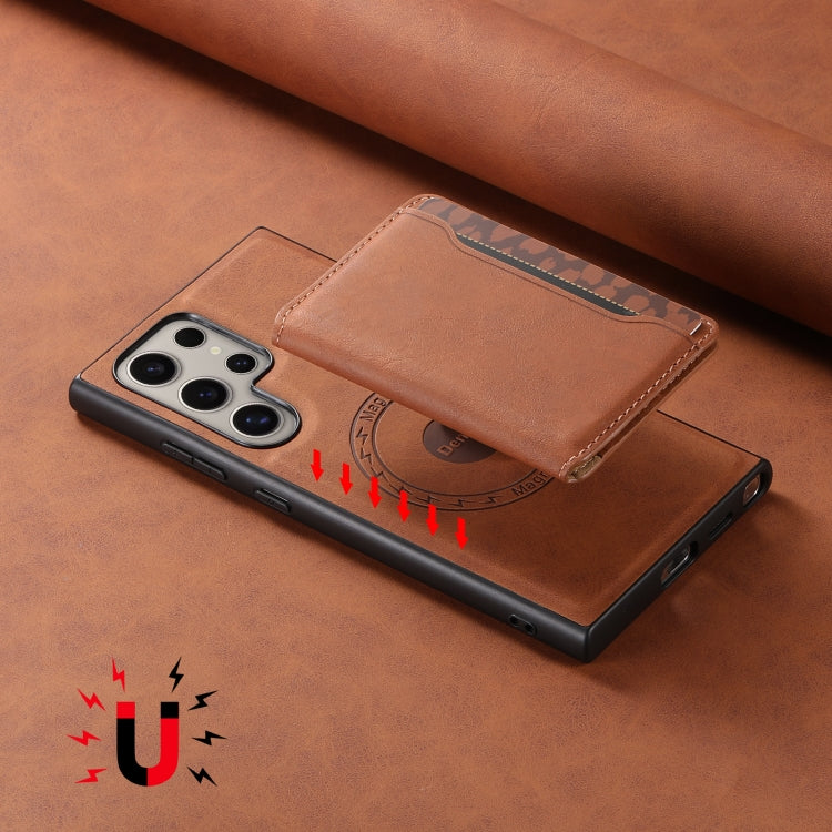 For Samsung Galaxy S24 Ultra 5G Denior D13 Retro Texture Leather MagSafe Card Bag Phone Case(Brown) - Galaxy S24 Ultra 5G Cases by Denior | Online Shopping South Africa | PMC Jewellery | Buy Now Pay Later Mobicred