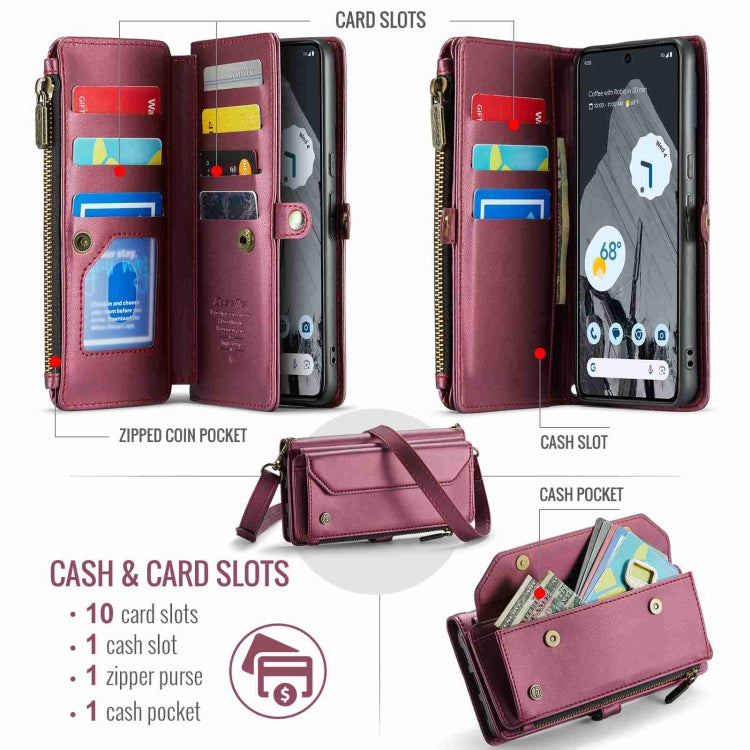 For Google Pixel 8 Pro CaseMe C36 Card Slots Zipper Wallet RFID Anti-theft Leather Phone Case(Wine Red) - Google Cases by CaseMe | Online Shopping South Africa | PMC Jewellery | Buy Now Pay Later Mobicred