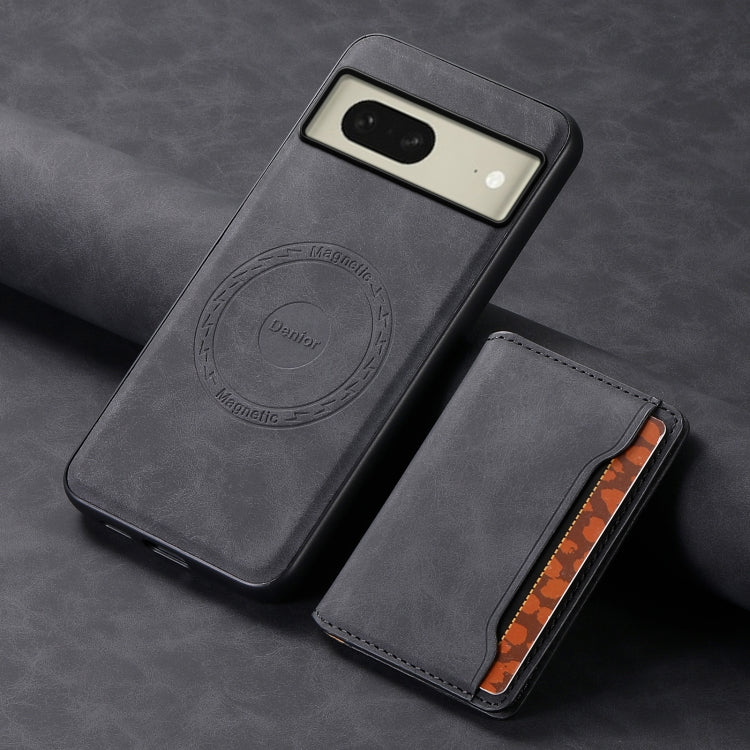 For Google Pixel 8 Denior D13 Retro Texture Leather MagSafe Card Bag Phone Case(Black) - Google Cases by Denior | Online Shopping South Africa | PMC TechLife | Buy Now Pay Later Mobicred