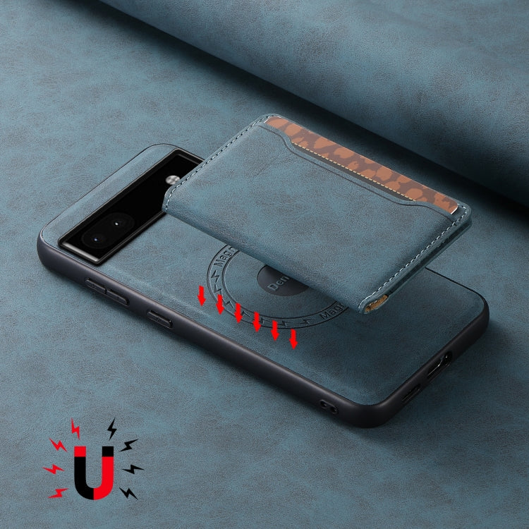 For Google Pixel 6a Denior D13 Retro Texture Leather MagSafe Card Bag Phone Case(Blue) - free shipping - PMC TechLife - Order now!