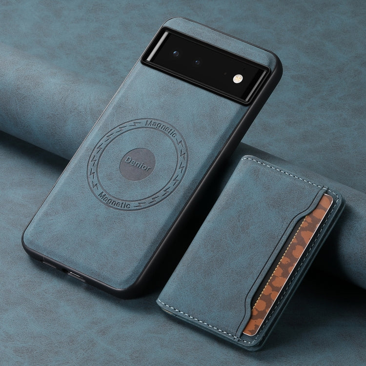 For Google Pixel 6 Denior D13 Retro Texture Leather MagSafe Card Bag Phone Case(Blue) - Google Cases by Denior | Online Shopping South Africa | PMC TechLife | Buy Now Pay Later Mobicred