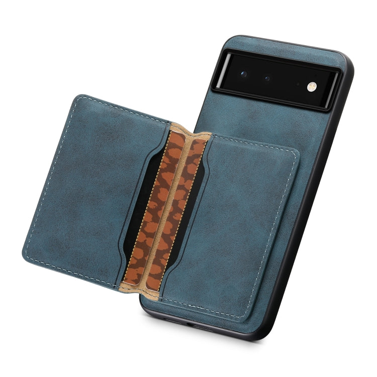 For Google Pixel 6 Denior D13 Retro Texture Leather MagSafe Card Bag Phone Case(Blue) - Google Cases by Denior | Online Shopping South Africa | PMC Jewellery | Buy Now Pay Later Mobicred