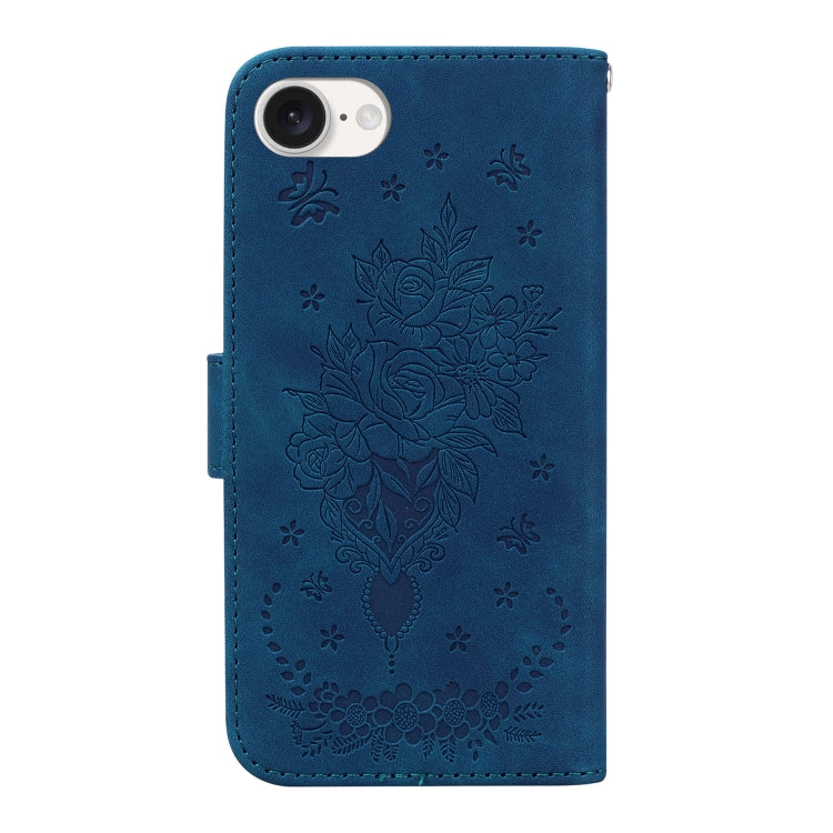 For iPhone 16e Butterfly Rose Embossed Leather Phone Case(Blue) - iPhone 16e Cases by PMC TechLife | Online Shopping South Africa | PMC TechLife | Buy Now Pay Later Mobicred