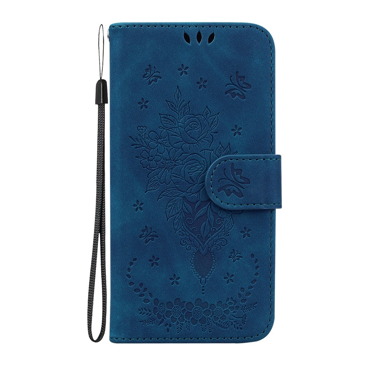 For iPhone 16 Pro Max Butterfly Rose Embossed Leather Phone Case(Blue) - iPhone 16 Pro Max Cases by PMC TechLife | Online Shopping South Africa | PMC TechLife | Buy Now Pay Later Mobicred