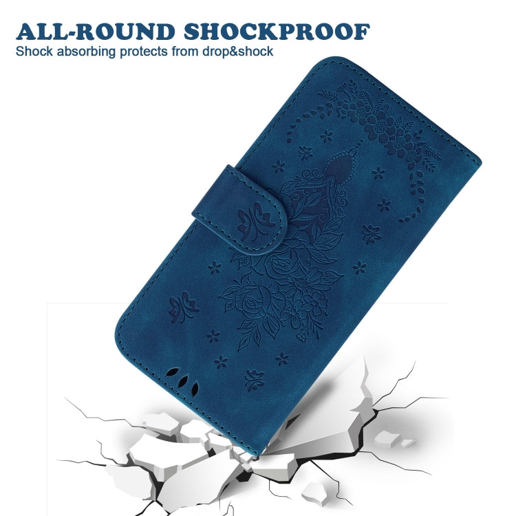 For iPhone 16 Pro Max Butterfly Rose Embossed Leather Phone Case(Blue) - iPhone 16 Pro Max Cases by PMC TechLife | Online Shopping South Africa | PMC TechLife | Buy Now Pay Later Mobicred
