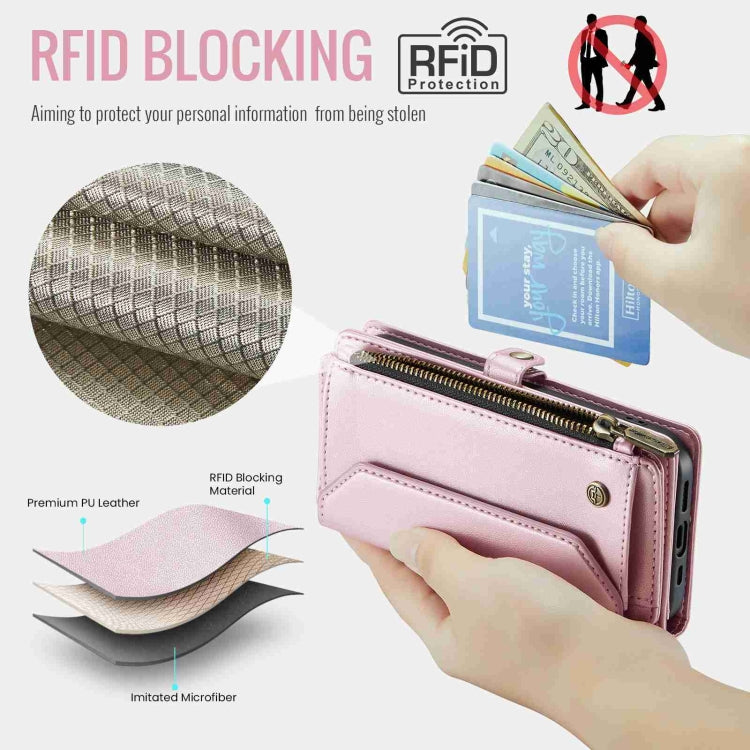 For iPhone 12 Pro CaseMe C36 Card Slots Zipper Wallet RFID Anti-theft Leather Phone Case(Pink) - iPhone 12 / 12 Pro Cases by CaseMe | Online Shopping South Africa | PMC Jewellery | Buy Now Pay Later Mobicred