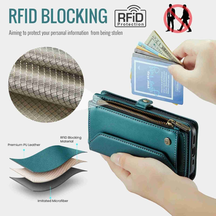 For iPhone 13 CaseMe C36 Card Slots Zipper Wallet RFID Anti-theft Leather Phone Case(Blue-green) - iPhone 13 Cases by CaseMe | Online Shopping South Africa | PMC Jewellery | Buy Now Pay Later Mobicred