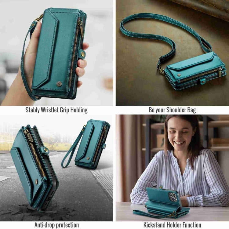 For iPhone 14 Pro CaseMe C36 Card Slots Zipper Wallet RFID Anti-theft Leather Phone Case(Blue-green) - iPhone 14 Pro Cases by CaseMe | Online Shopping South Africa | PMC Jewellery | Buy Now Pay Later Mobicred