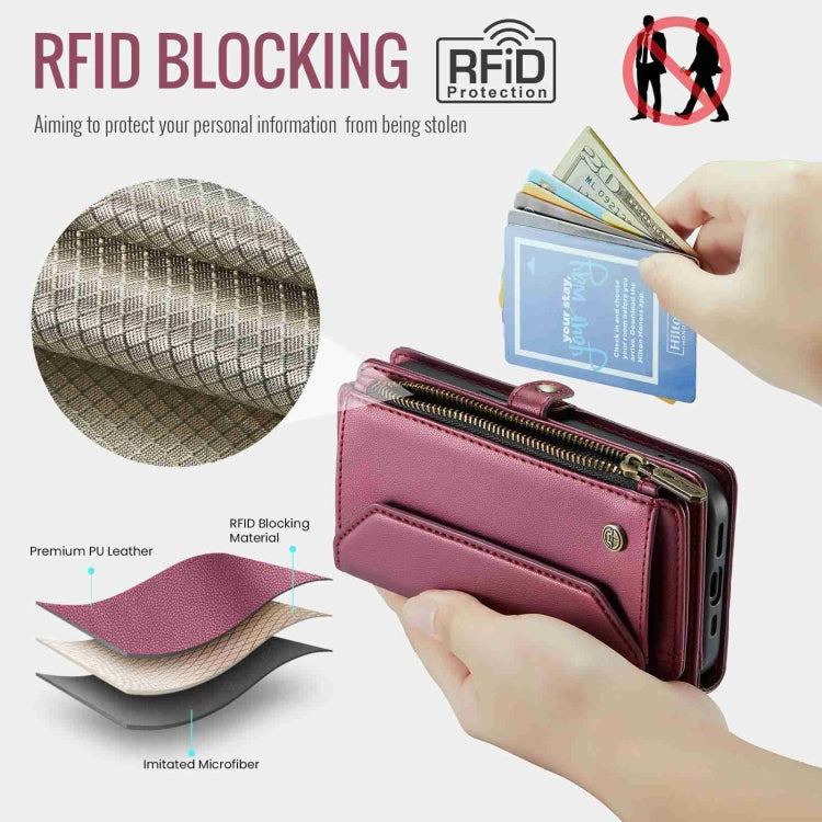 For iPhone 15 Plus CaseMe C36 Card Slots Zipper Wallet RFID Anti-theft Leather Phone Case(Wine Red) - iPhone 15 Plus Cases by CaseMe | Online Shopping South Africa | PMC Jewellery | Buy Now Pay Later Mobicred