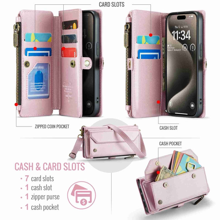 For iPhone 15 Pro CaseMe C36 Card Slots Zipper Wallet RFID Anti-theft Leather Phone Case(Pink) - iPhone 15 Pro Cases by CaseMe | Online Shopping South Africa | PMC Jewellery | Buy Now Pay Later Mobicred