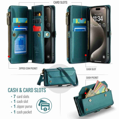 For iPhone 15 Pro Max CaseMe C36 Card Slots Zipper Wallet RFID Anti-theft Leather Phone Case(Blue-green) - iPhone 15 Pro Max Cases by CaseMe | Online Shopping South Africa | PMC Jewellery | Buy Now Pay Later Mobicred