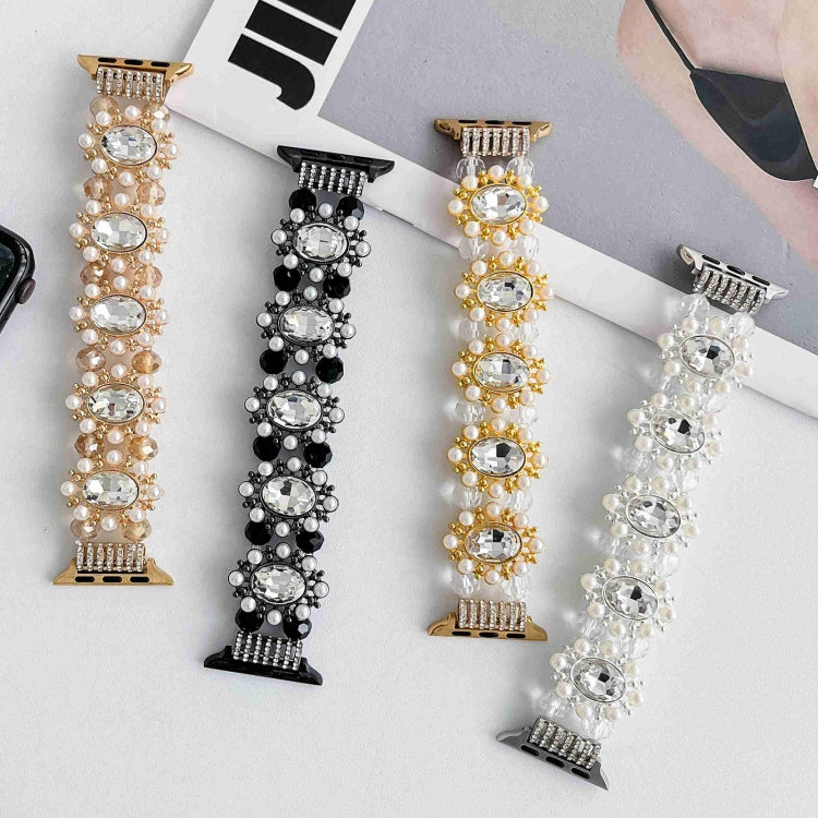 For Apple Watch 38mm Beaded Pearl Gemstone Bracelet Watch Band(Light Gold) - free shipping - PMC TechLife - Order now!