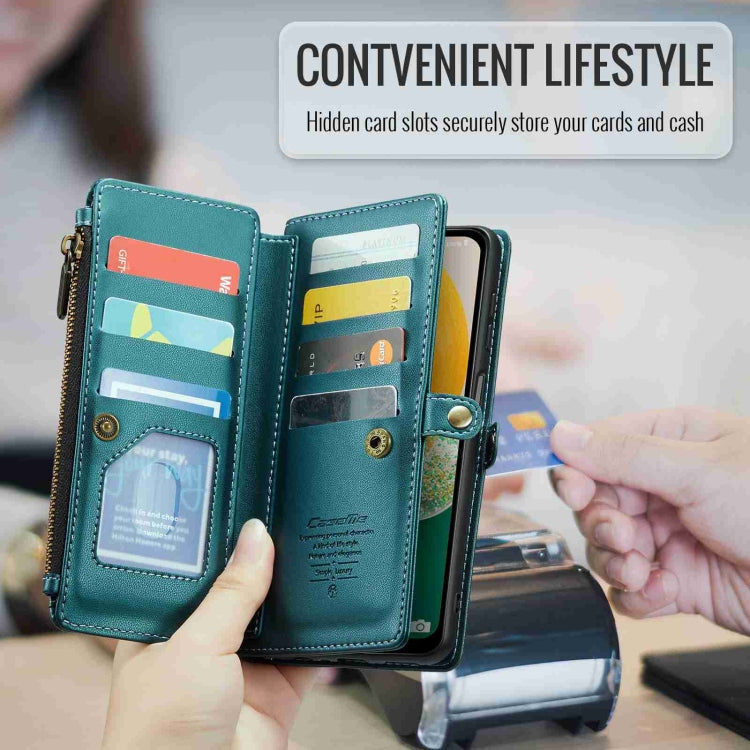 For Samsung Galaxy A13 5G / 4G CaseMe C36 Card Slots Zipper Wallet RFID Anti-theft Leather Phone Case(Blue-green) - Galaxy Phone Cases by CaseMe | Online Shopping South Africa | PMC Jewellery | Buy Now Pay Later Mobicred