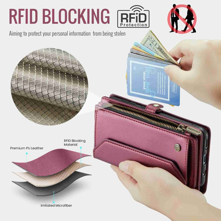 For Samsung Galaxy A30s / A50s / A50 CaseMe C36 Card Slots Zipper Wallet RFID Anti-theft Leather Phone Case(Wine Red) - Galaxy Phone Cases by CaseMe | Online Shopping South Africa | PMC Jewellery | Buy Now Pay Later Mobicred