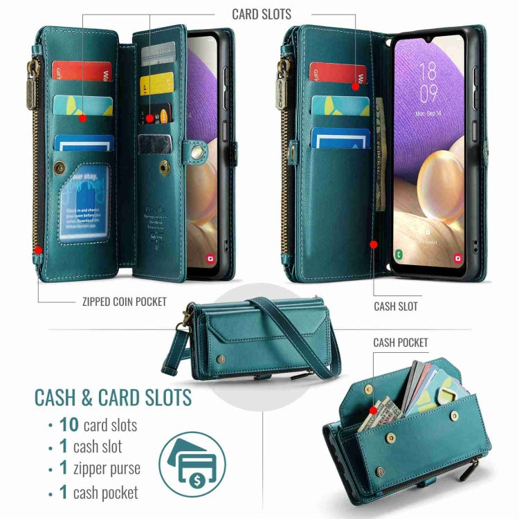 For Samsung Galaxy A32 5G CaseMe C36 Card Slots Zipper Wallet RFID Anti-theft Leather Phone Case(Blue-green) - Galaxy Phone Cases by CaseMe | Online Shopping South Africa | PMC Jewellery | Buy Now Pay Later Mobicred