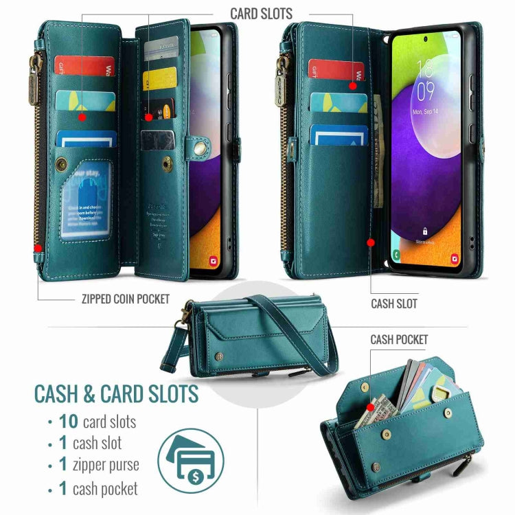 For Samsung Galaxy A52 / A52s 5G CaseMe C36 Card Slots Zipper Wallet RFID Anti-theft Leather Phone Case(Blue-green) - Galaxy Phone Cases by CaseMe | Online Shopping South Africa | PMC Jewellery | Buy Now Pay Later Mobicred