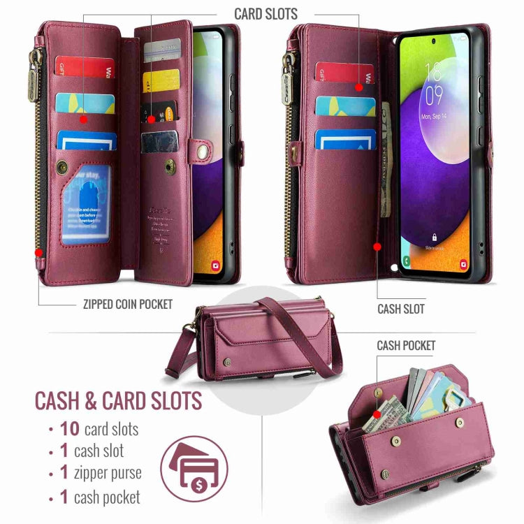 For Samsung Galaxy A52 / A52s 5G CaseMe C36 Card Slots Zipper Wallet RFID Anti-theft Leather Phone Case(Wine Red) - Galaxy Phone Cases by CaseMe | Online Shopping South Africa | PMC Jewellery | Buy Now Pay Later Mobicred