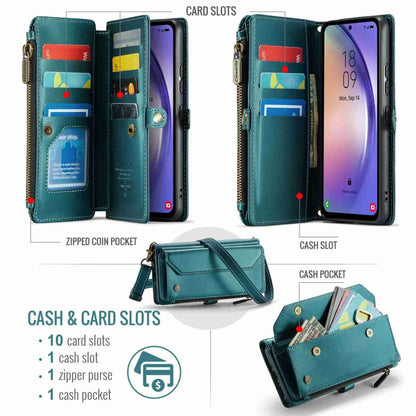 For Samsung Galaxy A54 5G CaseMe C36 Card Slots Zipper Wallet RFID Anti-theft Leather Phone Case(Blue-green) - Galaxy Phone Cases by CaseMe | Online Shopping South Africa | PMC Jewellery | Buy Now Pay Later Mobicred