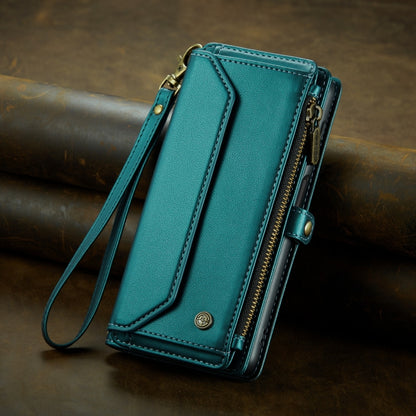 For Samsung Galaxy S21 FE 5G CaseMe C36 Card Slots Zipper Wallet RFID Anti-theft Leather Phone Case(Blue-green) - Galaxy Phone Cases by CaseMe | Online Shopping South Africa | PMC Jewellery | Buy Now Pay Later Mobicred