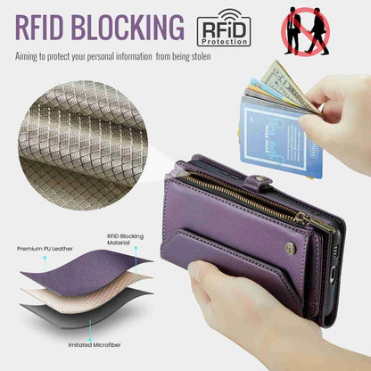 For Samsung Galaxy S21 5G CaseMe C36 Card Slots Zipper Wallet RFID Anti-theft Leather Phone Case(Purple) - Galaxy S21 5G Cases by CaseMe | Online Shopping South Africa | PMC Jewellery | Buy Now Pay Later Mobicred