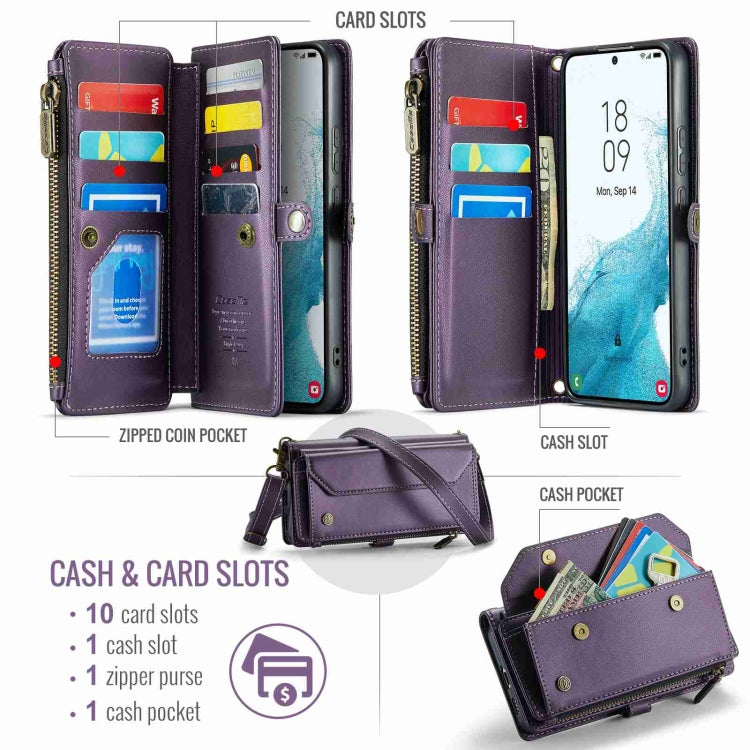 For Samsung Galaxy S22+ 5G CaseMe C36 Card Slots Zipper Wallet RFID Anti-theft Leather Phone Case(Purple) - Galaxy S22+ 5G Cases by CaseMe | Online Shopping South Africa | PMC Jewellery | Buy Now Pay Later Mobicred