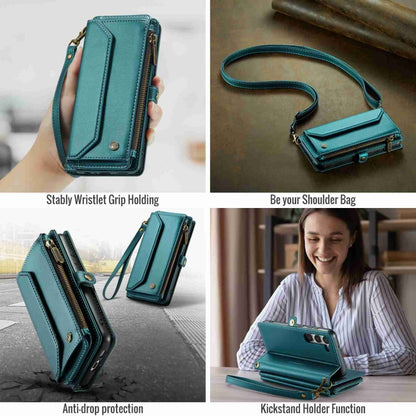 For Samsung Galaxy S23 5G CaseMe C36 Card Slots Zipper Wallet RFID Anti-theft Leather Phone Case(Blue-green) - Galaxy S23 5G Cases by CaseMe | Online Shopping South Africa | PMC Jewellery | Buy Now Pay Later Mobicred