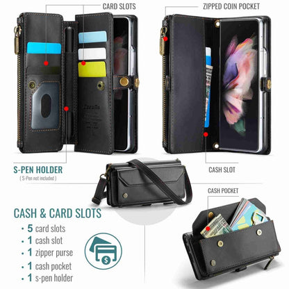 For Samsung Galaxy Z Fold3 CaseMe C36 Card Slots Zipper Wallet RFID Anti-theft Leather Phone Case(Black) - Galaxy Phone Cases by CaseMe | Online Shopping South Africa | PMC Jewellery | Buy Now Pay Later Mobicred