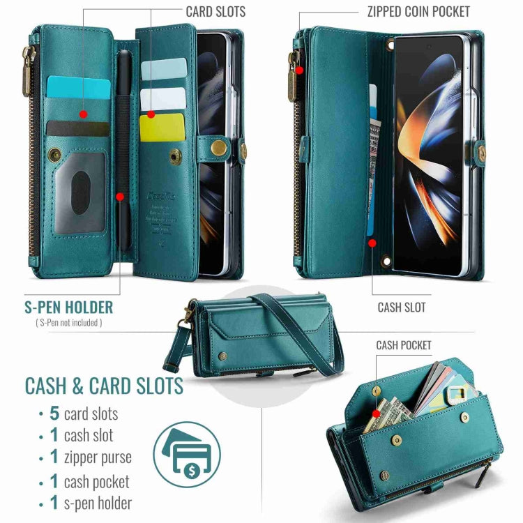 For Samsung Galaxy Z Fold4 CaseMe C36 Card Slots Zipper Wallet RFID Anti-theft Leather Phone Case(Blue-green) - Galaxy Z Fold4 5G Cases by CaseMe | Online Shopping South Africa | PMC Jewellery | Buy Now Pay Later Mobicred