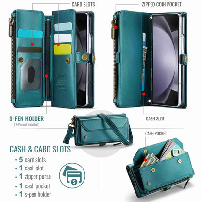 For Samsung Galaxy Z Fold5 CaseMe C36 Card Slots Zipper Wallet RFID Anti-theft Leather Phone Case(Blue-green) - Galaxy Z Fold5 Cases by CaseMe | Online Shopping South Africa | PMC Jewellery | Buy Now Pay Later Mobicred