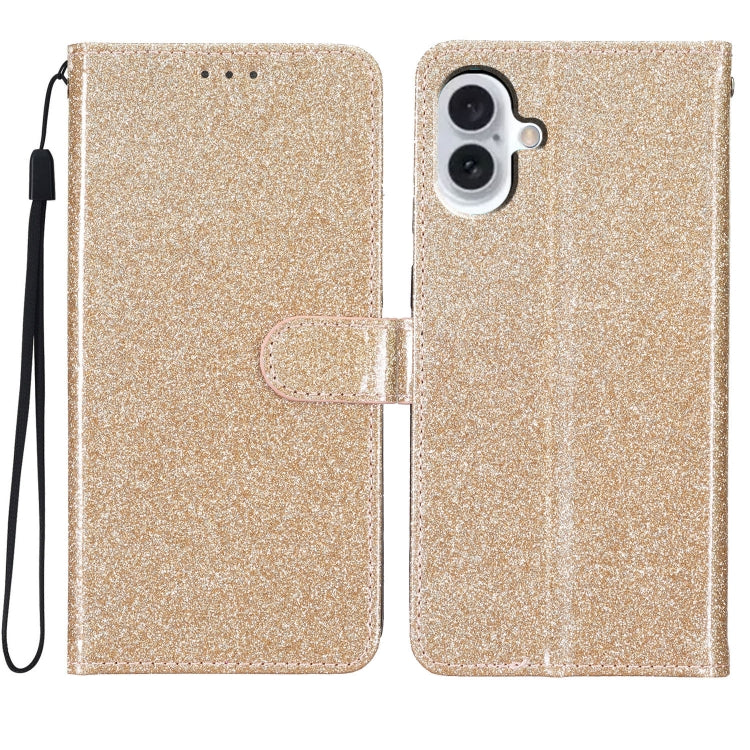 For iPhone 16 Glitter Powder Flip Leather Phone Case(Gold) - iPhone 16 Cases by PMC TechLife | Online Shopping South Africa | PMC TechLife | Buy Now Pay Later Mobicred
