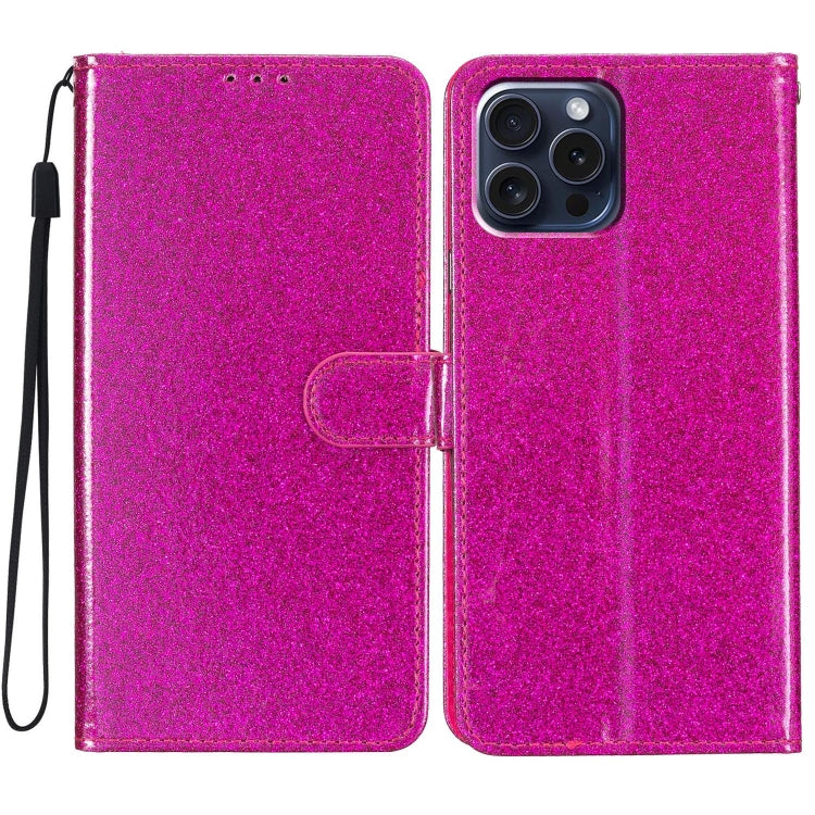 For iPhone 16 Pro Glitter Powder Flip Leather Phone Case(Rose Red) - iPhone 16 Pro Cases by PMC TechLife | Online Shopping South Africa | PMC TechLife | Buy Now Pay Later Mobicred