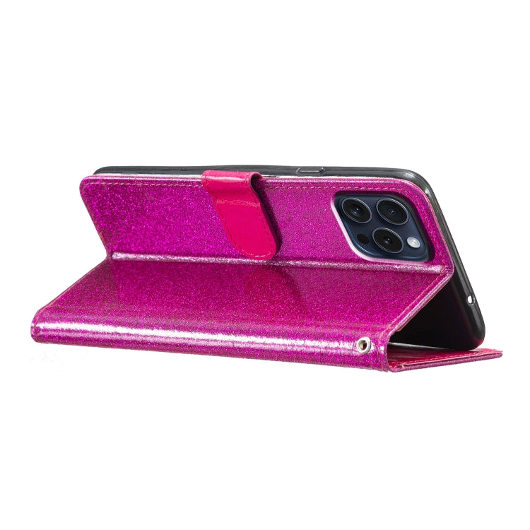 For iPhone 16 Pro Glitter Powder Flip Leather Phone Case(Rose Red) - iPhone 16 Pro Cases by PMC TechLife | Online Shopping South Africa | PMC TechLife | Buy Now Pay Later Mobicred