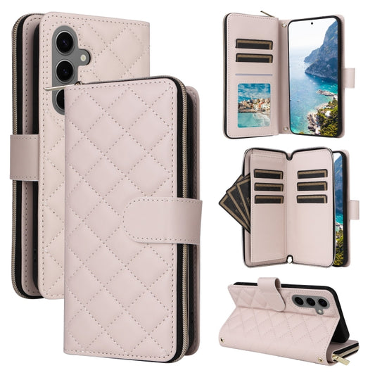 For Samsung Galaxy S25+ 5G Crossbody Rhombic Zipper Tower Buckle Leather Phone Case with Lanyard(Beige) - Galaxy S25+ 5G Cases by PMC Jewellery | Online Shopping South Africa | PMC Jewellery | Buy Now Pay Later Mobicred