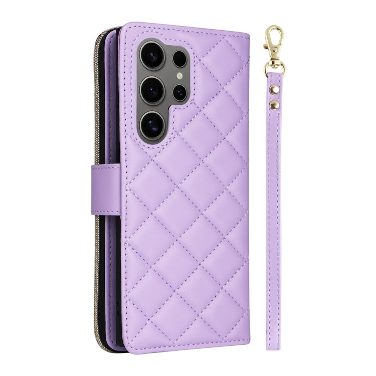 For Samsung Galaxy S25 Ultra 5G Crossbody Rhombic Zipper Tower Buckle Leather Phone Case with Lanyard(Purple) - Galaxy S25 Ultra 5G Cases by PMC Jewellery | Online Shopping South Africa | PMC Jewellery | Buy Now Pay Later Mobicred