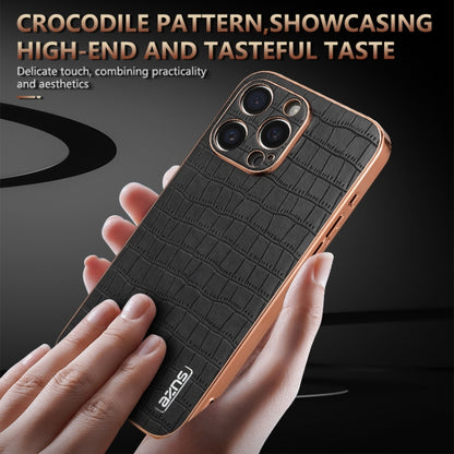 For iPhone 16 Pro AZNS Electroplated Frame Crocodile Texture Full Coverage Phone Case(Black) - iPhone 16 Pro Cases by AZNS | Online Shopping South Africa | PMC Jewellery | Buy Now Pay Later Mobicred