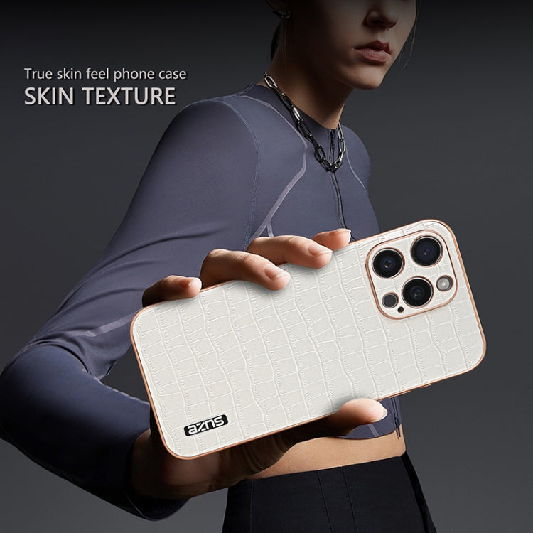 For iPhone 16 Pro AZNS Electroplated Frame Crocodile Texture Full Coverage Phone Case(Green) - free shipping - PMC Jewellery - Order now!