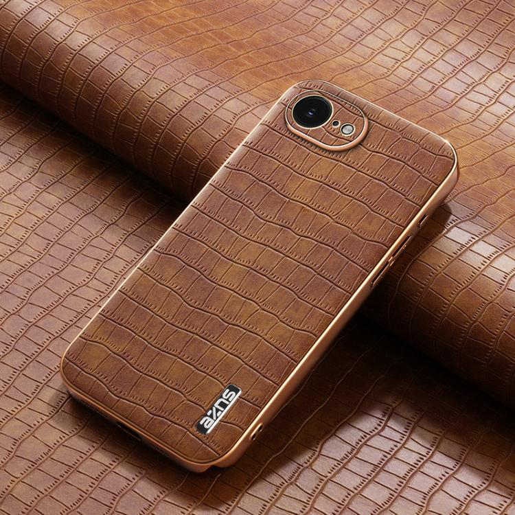 For iPhone 16e AZNS Electroplated Frame Crocodile Texture Full Coverage Phone Case(Brown) - free shipping - PMc TechLife - Order now!