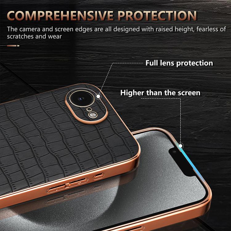 For iPhone 16e AZNS Electroplated Frame Crocodile Texture Full Coverage Phone Case(Brown) - free shipping - PMc TechLife - Order now!