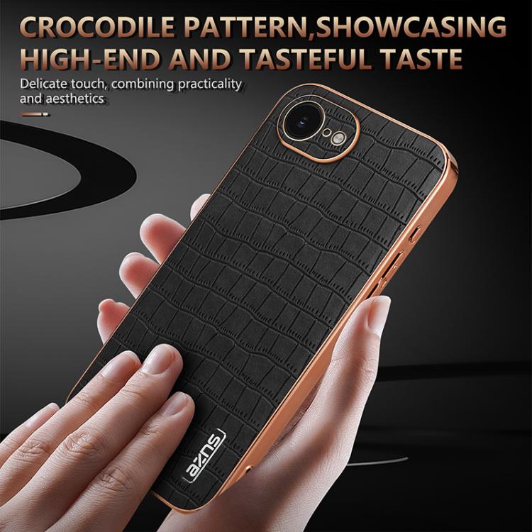 For iPhone 16e AZNS Electroplated Frame Crocodile Texture Full Coverage Phone Case(Brown) - free shipping - PMc TechLife - Order now!