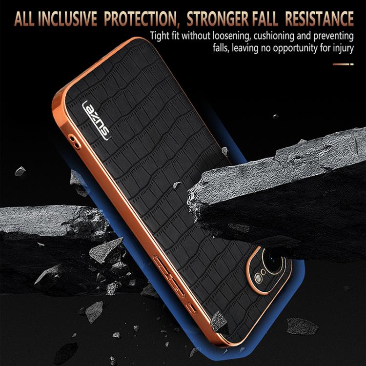 For iPhone 16e AZNS Electroplated Frame Crocodile Texture Full Coverage Phone Case(Blue) - free shipping - PMc TechLife - Order now!