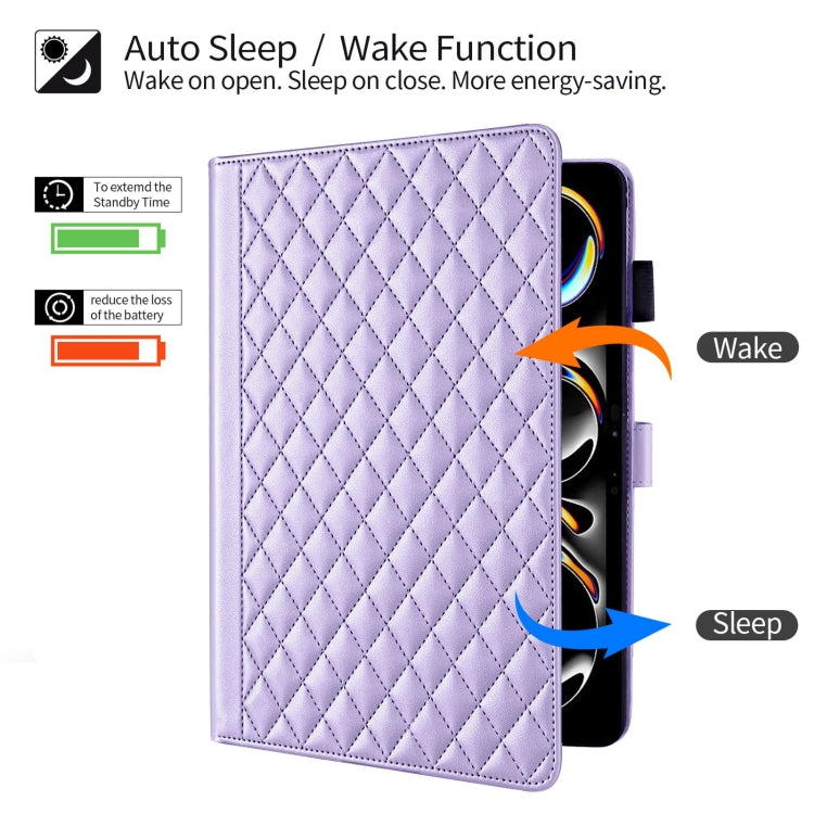 For iPad Pro 11 2024 Rhombus Lattice Leather Smart Tablet Case(Purple) - iPad Pro 11 2024 Cases by PMC TechLife | Online Shopping South Africa | PMC TechLife | Buy Now Pay Later Mobicred