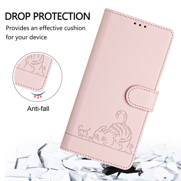 For Blackview A52 Cat Rat Embossed Pattern RFID Leather Phone Case with Lanyard(Pink) - More Brand by PMC Jewellery | Online Shopping South Africa | PMC Jewellery | Buy Now Pay Later Mobicred