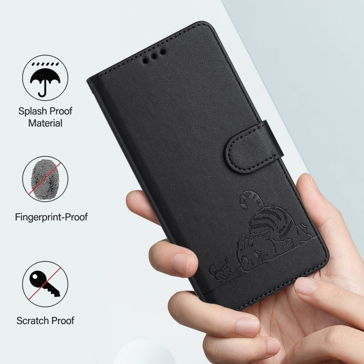 For Blackview A52 Cat Rat Embossed Pattern RFID Leather Phone Case with Lanyard(Black) - More Brand by PMC Jewellery | Online Shopping South Africa | PMC Jewellery | Buy Now Pay Later Mobicred