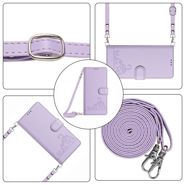 For Blackview A52 Cat Rat Embossed Pattern RFID Leather Phone Case with Lanyard(Purple) - More Brand by PMC TechLife | Online Shopping South Africa | PMC TechLife | Buy Now Pay Later Mobicred