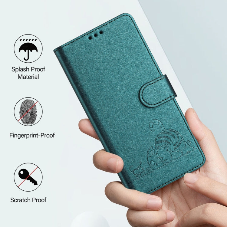 For Blackview Color 8 Cat Rat Embossed Pattern RFID Leather Phone Case with Lanyard(Peacock Green) - More Brand by PMC TechLife | Online Shopping South Africa | PMC TechLife | Buy Now Pay Later Mobicred