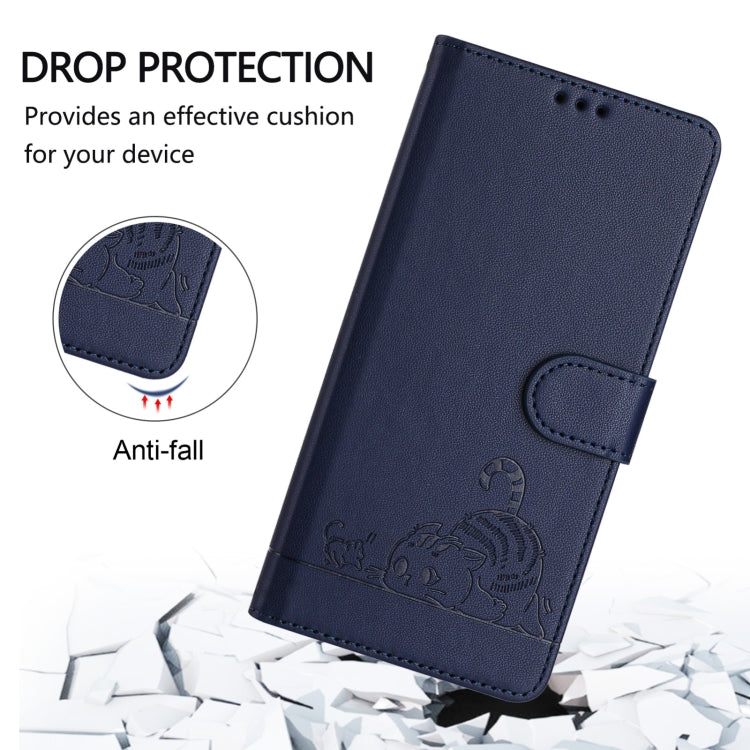 For Blackview Wave 6C Cat Rat Embossed Pattern RFID Leather Phone Case with Lanyard(Blue) - More Brand by PMC Jewellery | Online Shopping South Africa | PMC Jewellery | Buy Now Pay Later Mobicred