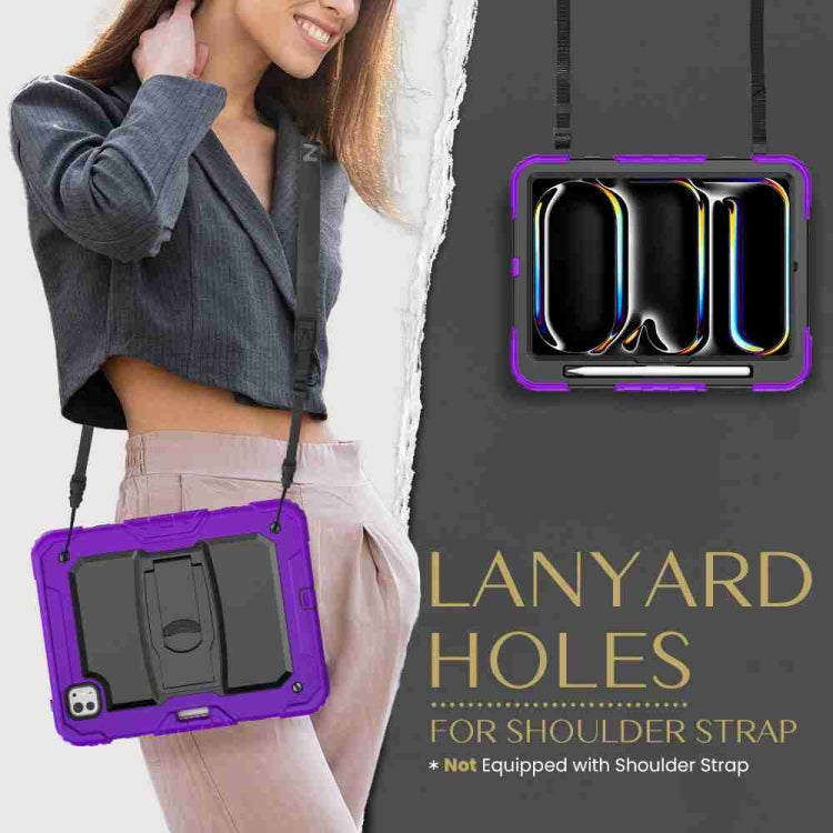 For iPad Pro 11 2024 Silicone Hydric PC Tablet Case with Shoulder Strap & Holder(Purple) - iPad Pro 11 2024 Cases by PMC Jewellery | Online Shopping South Africa | PMC Jewellery | Buy Now Pay Later Mobicred