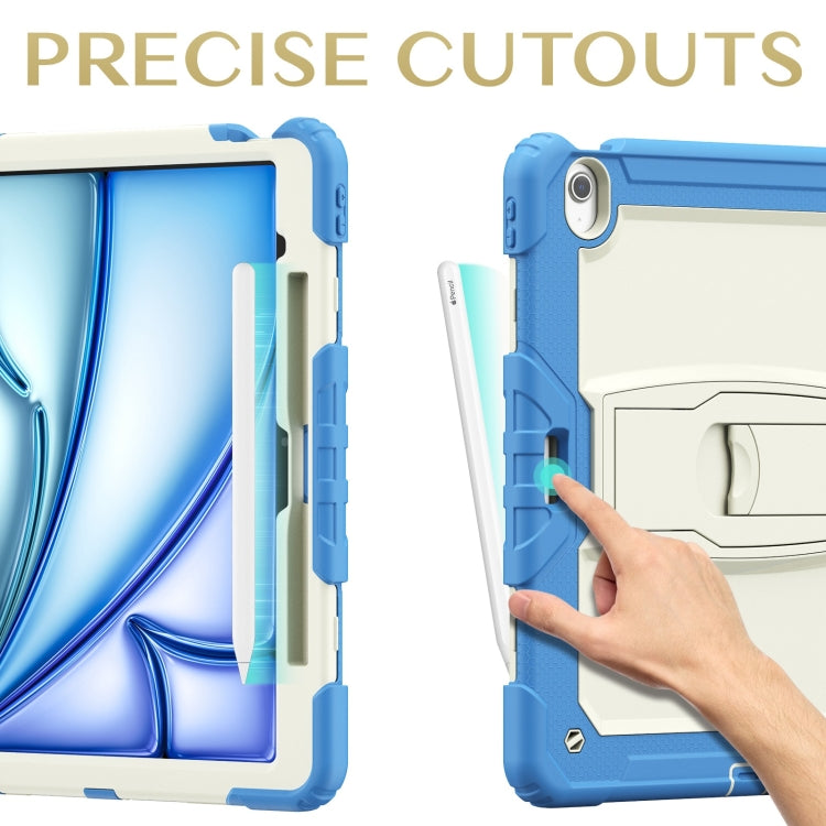 For iPad Air 13 2024 Silicone Hydric PC Tablet Case with Shoulder Strap & Holder(Beige Cyan-blue) - iPad Air 13 2024 Cases by PMC TechLife | Online Shopping South Africa | PMC TechLife | Buy Now Pay Later Mobicred
