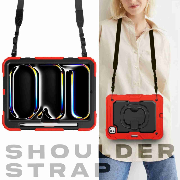 For iPad Pro 11 2024 Handle Silicone Hydric PC Tablet Case with Shoulder Strap(Red) - iPad Pro 11 2024 Cases by PMC TechLife | Online Shopping South Africa | PMC TechLife | Buy Now Pay Later Mobicred