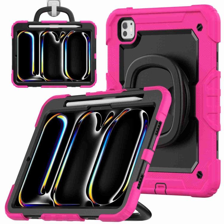 For iPad Pro 11 2024 Handle Silicone Hydric PC Tablet Case with Shoulder Strap(Rose Red) - iPad Pro 11 2024 Cases by PMC TechLife | Online Shopping South Africa | PMC TechLife | Buy Now Pay Later Mobicred